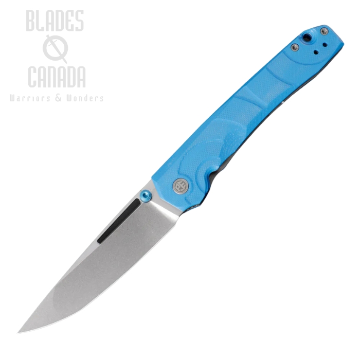 Petrified Fish Ripple Folding Knife, 14C28N Stonewash, G10 Bright Blue, PFP11BW